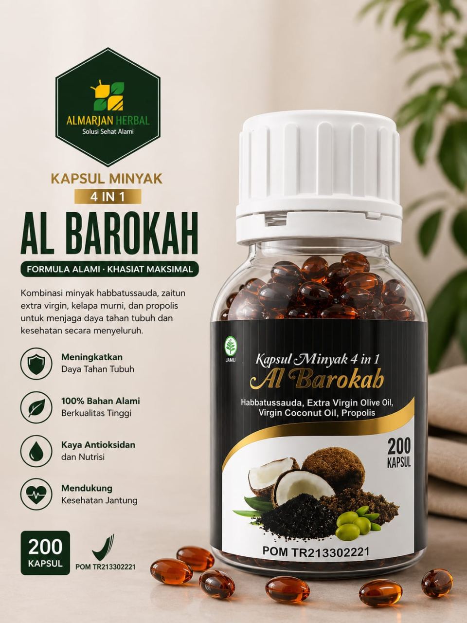 KAPSUL MINYAK 4 IN1 AL BAROKAH 200 KAPSUL